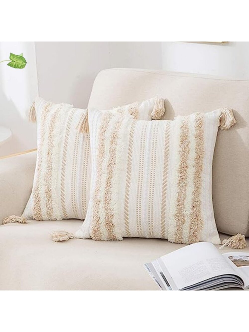Set of 2 Khaki & Cream 20x20 Throw Pillow Covers - Stylish Home Decor Accent